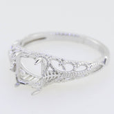 Filigree Sterling Silver Semi Mount Ring Setting Cushion CU 7x7mm Vintage - Syzjewelry